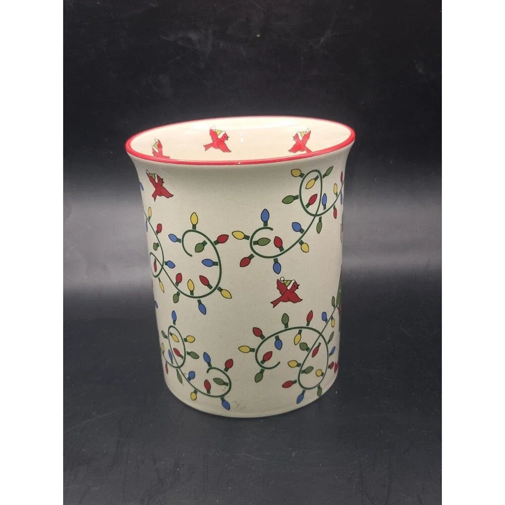 Temptations By Tara Ceramic Utensil Jar Crock Holder Elf Theme Holiday Christmas